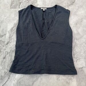 Morgane Le Fay New York Grey Deep V-Neck Empire Waist Sleeveless Top Size M USA